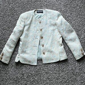 Vintage Herbert Grossman Blazer Womens 10 Cream/Green Chic 90s Normcore Cardigan